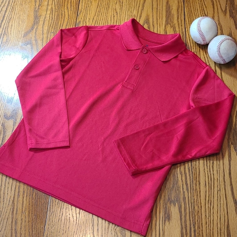 Chaps Red Long Sleeve Polo Shirt - Boy's Small - Like New
